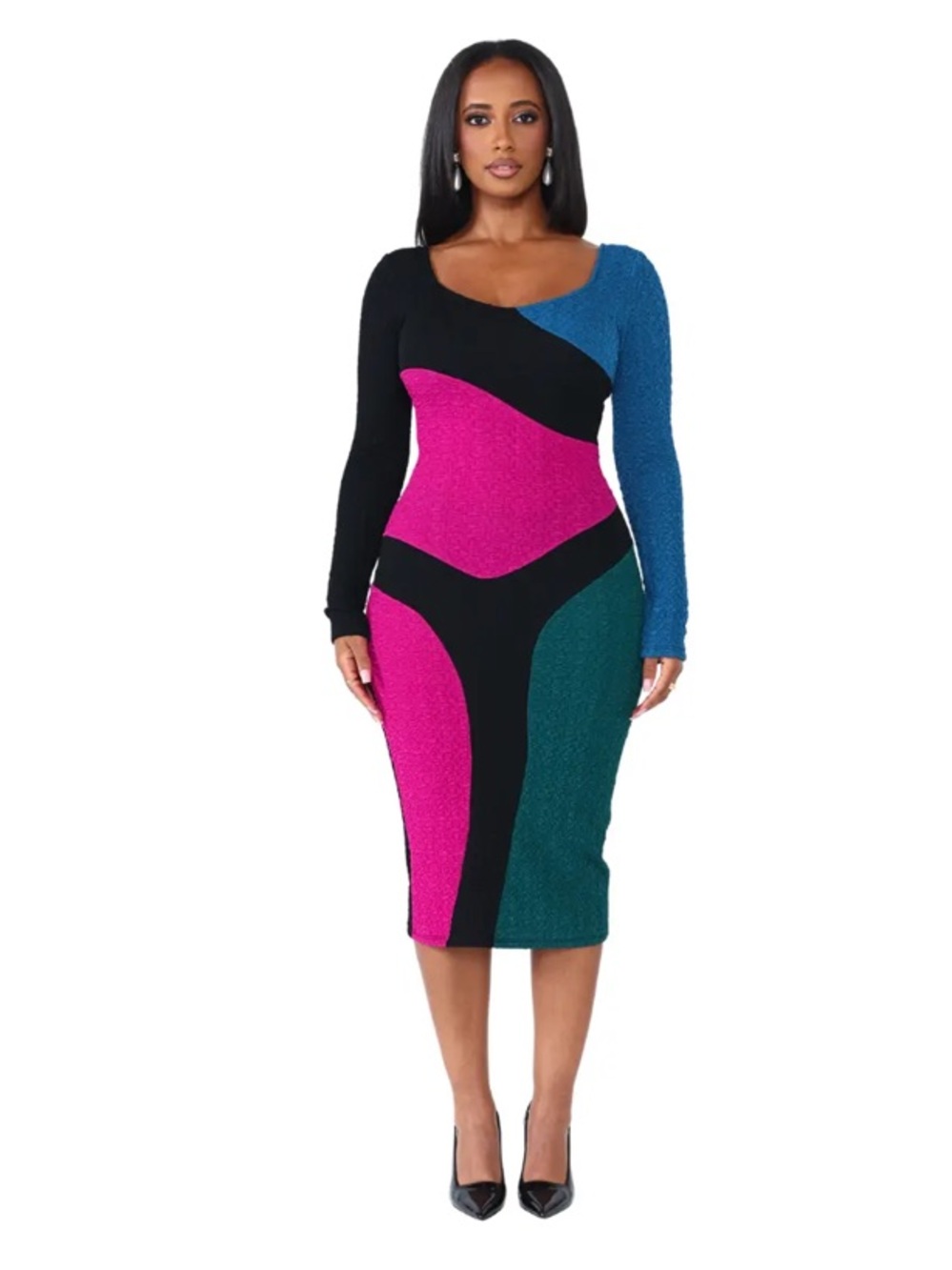 Kayl The Label Boutique New Prism Curved Midi Dress SUPER STRETCHY-Small photo’d